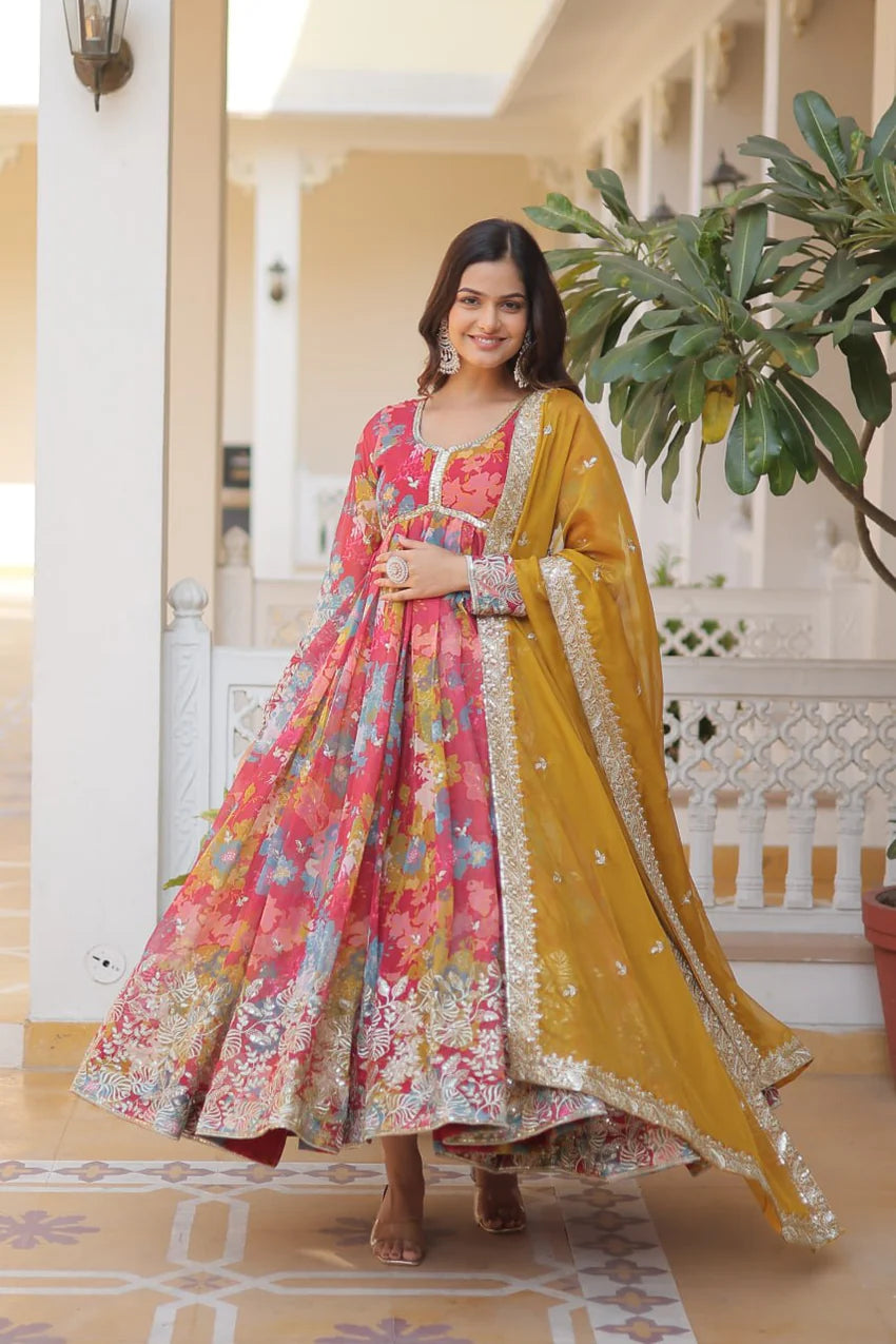 Druthi Elegance Anarkali Gown With Dupatta Set